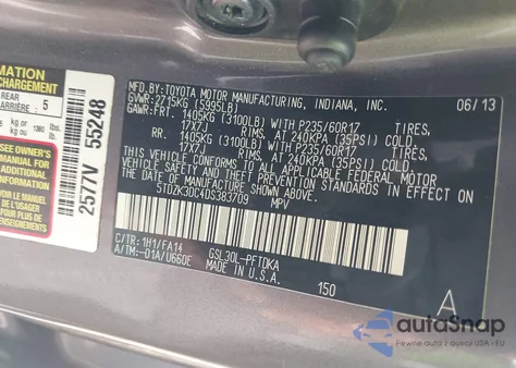 2013 Toyota Sienna L V6 7 Passenger из США, поврежденный, VIN 5TDZK3DC4DS383709